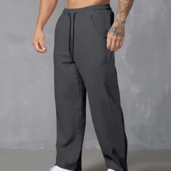 Outlet OUKU Men's Sweatpants Corduroy Pants Trousers Casual Pants Pocket Elastic Waist Drawstring Plain Comfort Sports Outdoor Daily Fashion Casual Black White Micro-elastic