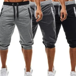 Online OUKU Men's Sweatpants Cropped Pants Casual Pants Capri Pants Patchwork Drawstring Plain Daily Holiday Going out Streetwear Basic Black Light Grey Micro-elastic