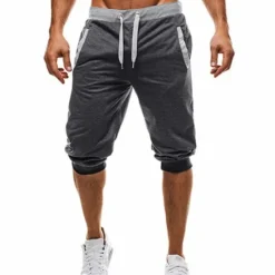 Online OUKU Men's Sweatpants Cropped Pants Casual Pants Capri Pants Patchwork Drawstring Plain Daily Holiday Going out Streetwear Basic Black Light Grey Micro-elastic