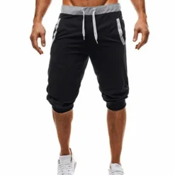 Online OUKU Men's Sweatpants Cropped Pants Casual Pants Capri Pants Patchwork Drawstring Plain Daily Holiday Going out Streetwear Basic Black Light Grey Micro-elastic