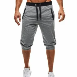 Online OUKU Men's Sweatpants Cropped Pants Casual Pants Capri Pants Patchwork Drawstring Plain Daily Holiday Going out Streetwear Basic Black Light Grey Micro-elastic