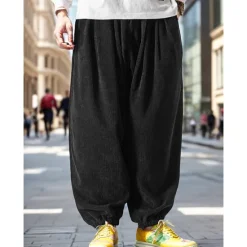 OUKU Men's Sweatpants Joggers Corduroy Pants Trousers Harem Pants Drawstring Elastic Waist Baggy Plain Comfort Warm Full Length Outdoor Casual Daily Sports Fashion Black Grey