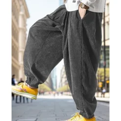 OUKU Men's Sweatpants Joggers Corduroy Pants Trousers Harem Pants Drawstring Elastic Waist Baggy Plain Comfort Warm Full Length Outdoor Casual Daily Sports Fashion Black Grey