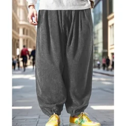 OUKU Men's Sweatpants Joggers Corduroy Pants Trousers Harem Pants Drawstring Elastic Waist Baggy Plain Comfort Warm Full Length Outdoor Casual Daily Sports Fashion Black Grey