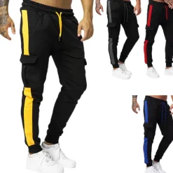 Best OUKU Men's Sweatpants Joggers Drawstring Pocket High Waist Bottoms Athletic Winter Running Walking Jogging Breathable Quick Dry Moisture Wicking Normal Sport Color Block Activewear Black+Gray Black Red