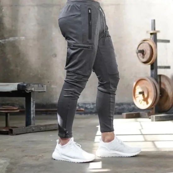 Online OUKU Men's Sweatpants Joggers Drawstring Towel Loop Zipper Pocket Solid Colored Breathable Quick Dry Athletic Weekend Streetwear Casual / Sporty Athleisure Slim Dark Grey Black Stretchy
