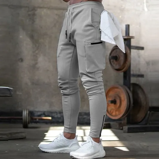 Online OUKU Men's Sweatpants Joggers Drawstring Towel Loop Zipper Pocket Solid Colored Breathable Quick Dry Athletic Weekend Streetwear Casual / Sporty Athleisure Slim Dark Grey Black Stretchy