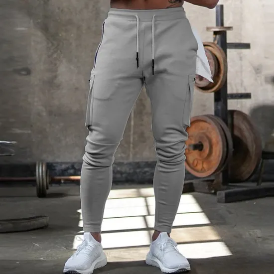 Online OUKU Men's Sweatpants Joggers Drawstring Towel Loop Zipper Pocket Solid Colored Breathable Quick Dry Athletic Weekend Streetwear Casual / Sporty Athleisure Slim Dark Grey Black Stretchy