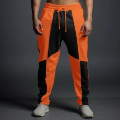 New OUKU Men's Sweatpants Joggers Trousers Straight Leg Sweatpants Patchwork Drawstring Elastic Waist Color Block Comfort Breathable Casual Daily Holiday Sports Fashion White Orange