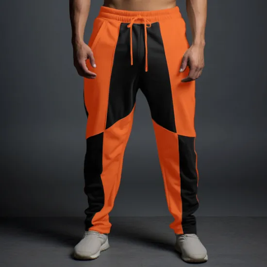 New OUKU Men's Sweatpants Joggers Trousers Straight Leg Sweatpants Patchwork Drawstring Elastic Waist Color Block Comfort Breathable Casual Daily Holiday Sports Fashion White Orange