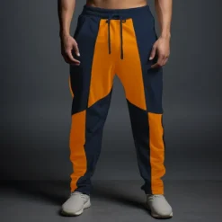 New OUKU Men's Sweatpants Joggers Trousers Straight Leg Sweatpants Patchwork Drawstring Elastic Waist Color Block Comfort Breathable Casual Daily Holiday Sports Fashion White Orange