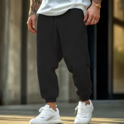 Hot OUKU Men's Sweatpants Joggers Trousers Waffle Pants Drawstring Elastic Waist Plain Comfort Soft Full Length Outdoor Casual Daily Sports Fashion Black White