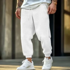 Hot OUKU Men's Sweatpants Joggers Trousers Waffle Pants Drawstring Elastic Waist Plain Comfort Soft Full Length Outdoor Casual Daily Sports Fashion Black White