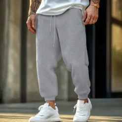 Hot OUKU Men's Sweatpants Joggers Trousers Waffle Pants Drawstring Elastic Waist Plain Comfort Soft Full Length Outdoor Casual Daily Sports Fashion Black White