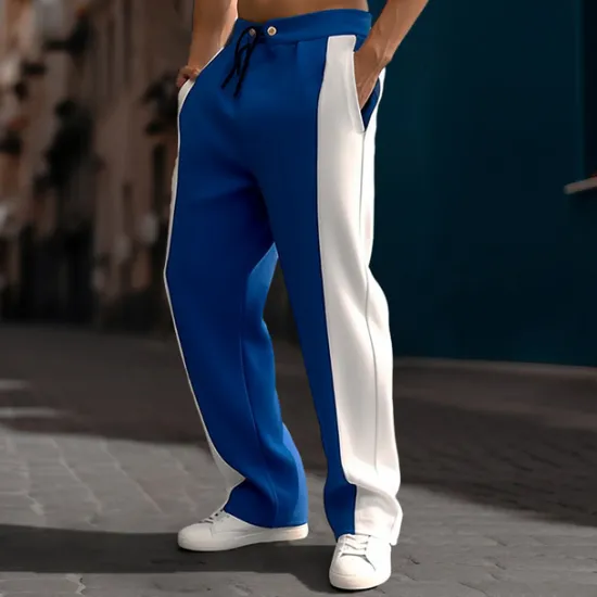 Online OUKU Men's Sweatpants Joggers Trousers Straight Leg Sweatpants Pleated Pants Patchwork Drawstring Elastic Waist Color Block Comfort Breathable Casual Daily Holiday Sports Fashion Black Navy Blue