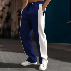 Online OUKU Men's Sweatpants Joggers Trousers Straight Leg Sweatpants Pleated Pants Patchwork Drawstring Elastic Waist Color Block Comfort Breathable Casual Daily Holiday Sports Fashion Black Navy Blue
