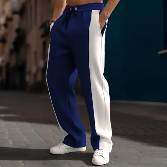 Online OUKU Men's Sweatpants Joggers Trousers Straight Leg Sweatpants Pleated Pants Patchwork Drawstring Elastic Waist Color Block Comfort Breathable Casual Daily Holiday Sports Fashion Black Navy Blue