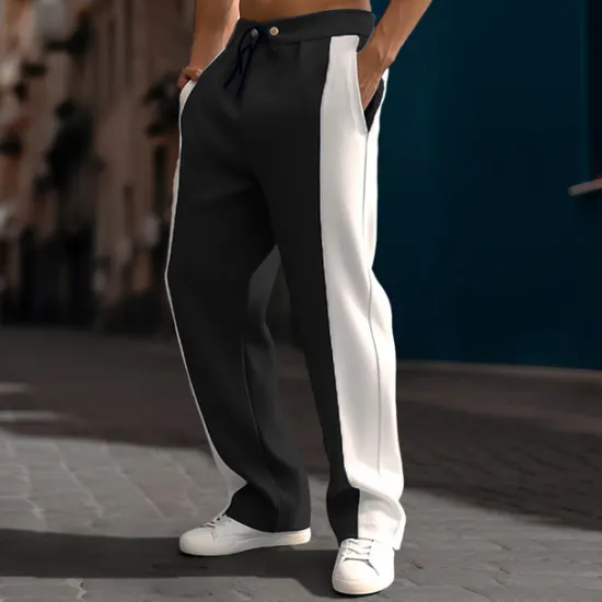 Online OUKU Men's Sweatpants Joggers Trousers Straight Leg Sweatpants Pleated Pants Patchwork Drawstring Elastic Waist Color Block Comfort Breathable Casual Daily Holiday Sports Fashion Black Navy Blue