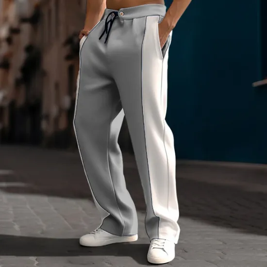 Online OUKU Men's Sweatpants Joggers Trousers Straight Leg Sweatpants Pleated Pants Patchwork Drawstring Elastic Waist Color Block Comfort Breathable Casual Daily Holiday Sports Fashion Black Navy Blue