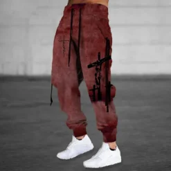 Online OUKU Men's Sweatpants Joggers Trousers Drawstring Elastic Waist Ribbon Graphic Prints Comfort Breathable Sports Outdoor Casual Daily Cotton Blend Terry Streetwear Designer Red Purple Micro-elastic