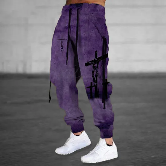 Online OUKU Men's Sweatpants Joggers Trousers Drawstring Elastic Waist Ribbon Graphic Prints Comfort Breathable Sports Outdoor Casual Daily Cotton Blend Terry Streetwear Designer Red Purple Micro-elastic