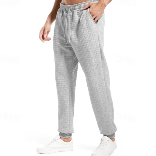 OUKU Men's Sweatpants Joggers Trousers Waffle Pants Pocket Drawstring Elastic Waist Plain Comfort Warm Full Length Outdoor Daily Running Fashion Casual / Sporty Black Navy Blue