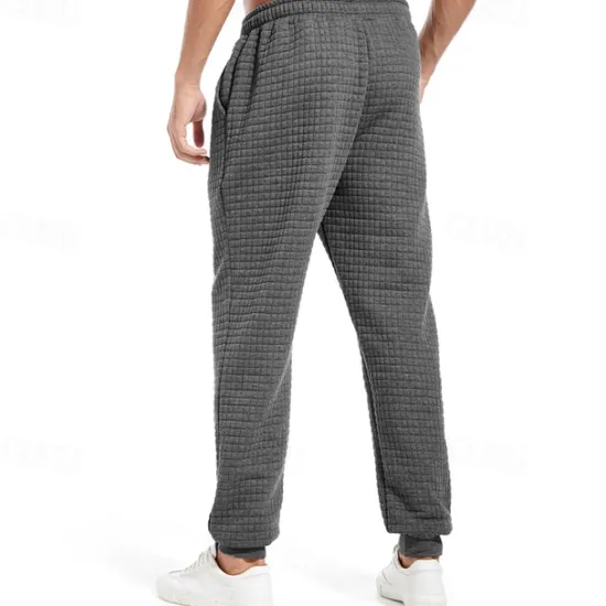 OUKU Men's Sweatpants Joggers Trousers Waffle Pants Pocket Drawstring Elastic Waist Plain Comfort Warm Full Length Outdoor Daily Running Fashion Casual / Sporty Black Navy Blue