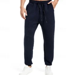OUKU Men's Sweatpants Joggers Trousers Waffle Pants Pocket Drawstring Elastic Waist Plain Comfort Warm Full Length Outdoor Daily Running Fashion Casual / Sporty Black Navy Blue