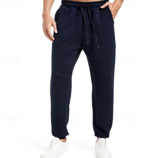 OUKU Men's Sweatpants Joggers Trousers Waffle Pants Pocket Drawstring Elastic Waist Plain Comfort Warm Full Length Outdoor Daily Running Fashion Casual / Sporty Black Navy Blue