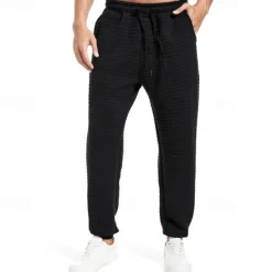 OUKU Men's Sweatpants Joggers Trousers Waffle Pants Pocket Drawstring Elastic Waist Plain Comfort Warm Full Length Outdoor Daily Running Fashion Casual / Sporty Black Navy Blue