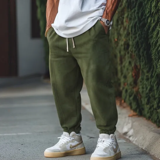 OUKU Men's Sweatpants Joggers Trousers Casual Pants Suede Pants Drawstring Elastic Waist Plain Comfort Warm Full Length Outdoor Casual Daily Fashion Streetwear Black Brown