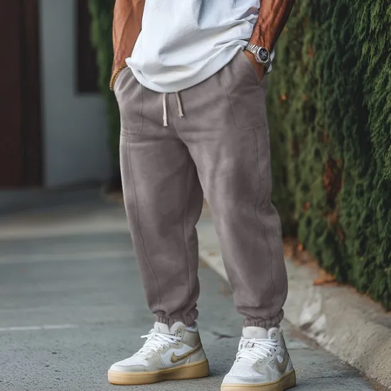 OUKU Men's Sweatpants Joggers Trousers Casual Pants Suede Pants Drawstring Elastic Waist Plain Comfort Warm Full Length Outdoor Casual Daily Fashion Streetwear Black Brown