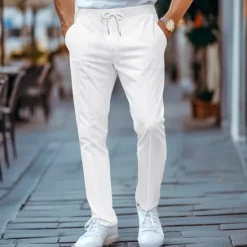 OUKU Men's Sweatpants Joggers Trousers Pleated Pants Drawstring Elastic Waist Plain Comfort Breathable Full Length Casual Daily Holiday Sports Fashion Black White Micro-elastic