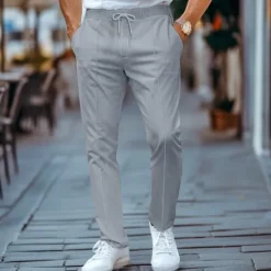OUKU Men's Sweatpants Joggers Trousers Pleated Pants Drawstring Elastic Waist Plain Comfort Breathable Full Length Casual Daily Holiday Sports Fashion Black White Micro-elastic