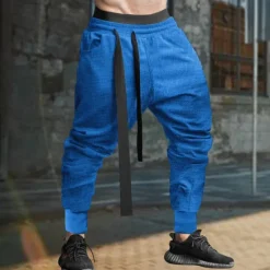 Outlet OUKU Men's Sweatpants Joggers Trousers Casual Pants Waffle Pants Drawstring Elastic Waist Plain Comfort Soft Full Length Sports Outdoor Daily Fashion Streetwear Black Blue