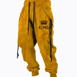 Outlet OUKU Men's Sweatpants Joggers Trousers Drawstring Side Pockets Elastic Waist Letter Graphic Prints Comfort Breathable Sports Outdoor Casual Daily Terry Streetwear Designer Yellow Orange Micro-elastic
