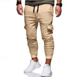 OUKU Men's Sweatpants Joggers Trousers Drawstring Elastic Waist Multi Pocket Plain Comfort Sports Outdoor Daily Fashion Casual Black Army Green Micro-elastic