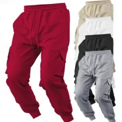 New OUKU Men's Sweatpants Joggers Trousers Waffle Pants Pocket Drawstring Elastic Waist Plain Comfort Sports Outdoor Daily Fashion Casual Black White Micro-elastic