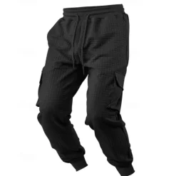 New OUKU Men's Sweatpants Joggers Trousers Waffle Pants Pocket Drawstring Elastic Waist Plain Comfort Sports Outdoor Daily Fashion Casual Black White Micro-elastic