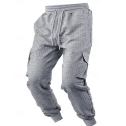 New OUKU Men's Sweatpants Joggers Trousers Waffle Pants Pocket Drawstring Elastic Waist Plain Comfort Sports Outdoor Daily Fashion Casual Black White Micro-elastic
