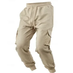 New OUKU Men's Sweatpants Joggers Trousers Waffle Pants Pocket Drawstring Elastic Waist Plain Comfort Sports Outdoor Daily Fashion Casual Black White Micro-elastic