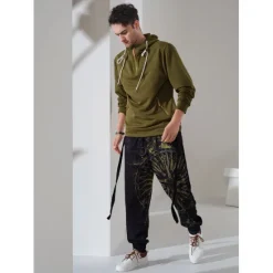Hot OUKU Men's Sweatpants Joggers Trousers Drawstring Side Pockets Elastic Waist Graphic Prints Comfort Breathable Sports Outdoor Casual Daily Cotton Blend Terry Streetwear Designer Black Blue Micro-elastic