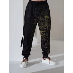 Hot OUKU Men's Sweatpants Joggers Trousers Drawstring Side Pockets Elastic Waist Graphic Prints Comfort Breathable Sports Outdoor Casual Daily Cotton Blend Terry Streetwear Designer Black Blue Micro-elastic