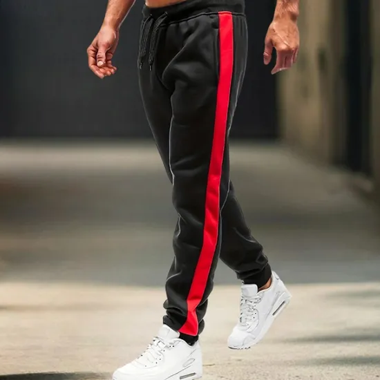 Sale OUKU Men's Sweatpants Joggers Trousers Casual Pants Drawstring Side Stripe Elastic Waist Plain Comfort Warm Full Length Outdoor Casual Daily Sports Fashion Black-White Black-Red
