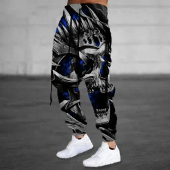 New OUKU Men's Sweatpants Joggers Trousers Drawstring Side Pockets Elastic Waist Skull Graphic Prints Comfort Breathable Sports Outdoor Casual Daily Cotton Blend Terry Streetwear Designer Blue Purple
