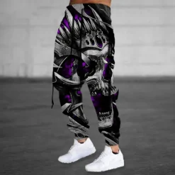 New OUKU Men's Sweatpants Joggers Trousers Drawstring Side Pockets Elastic Waist Skull Graphic Prints Comfort Breathable Sports Outdoor Casual Daily Cotton Blend Terry Streetwear Designer Blue Purple