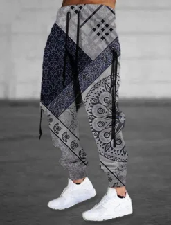 OUKU Men's Sweatpants Joggers Trousers Drawstring Elastic Waist 3D Print Graphic Prints Flower / Floral Comfort Sports Outdoor Casual Daily Cotton Blend Terry Streetwear Designer Brown Khaki Micro-elastic