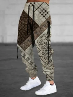 OUKU Men's Sweatpants Joggers Trousers Drawstring Elastic Waist 3D Print Graphic Prints Flower / Floral Comfort Sports Outdoor Casual Daily Cotton Blend Terry Streetwear Designer Brown Khaki Micro-elastic