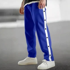 Sale OUKU Men's Sweatpants Joggers Tear Away Pants Trousers Straight Leg Sweatpants Drawstring Elastic Waist Side Button Plain Comfort Breathable Full Length Outdoor Daily Going out Fashion Casual Black Blue