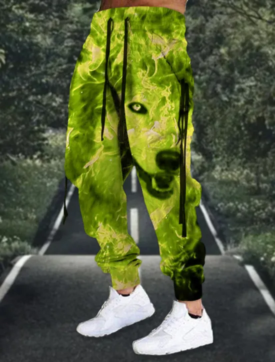Discount OUKU Men's Sweatpants Joggers Trousers Drawstring Elastic Waist 3D Print Animal Wolf Graphic Prints Comfort Sports Outdoor Casual Daily Cotton Blend Terry Streetwear Designer Grass Green Blue Micro-elastic